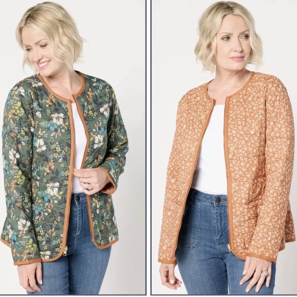 Susan Graver Pure Quilted Long-Sleeve Reversible Zip Jacket Pine QVC - Picture 1 of 6